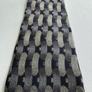 Daniel Craig Italian Silk Tie Mens Geometric Chain Link Pattern Gold Gray Black